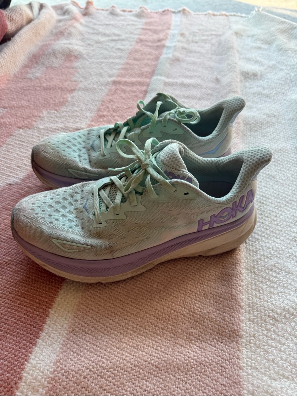 Hoka Women's Mint Green Running Shoes with Lavender Logo